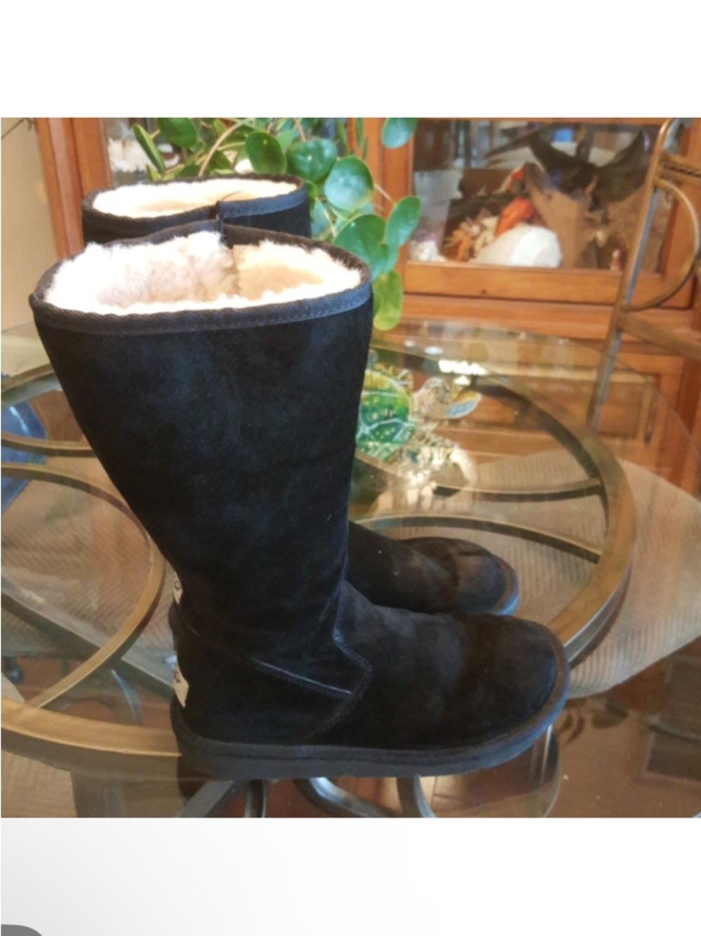 UGG Black Suede Mid-Calf Sherpa Lined Boots